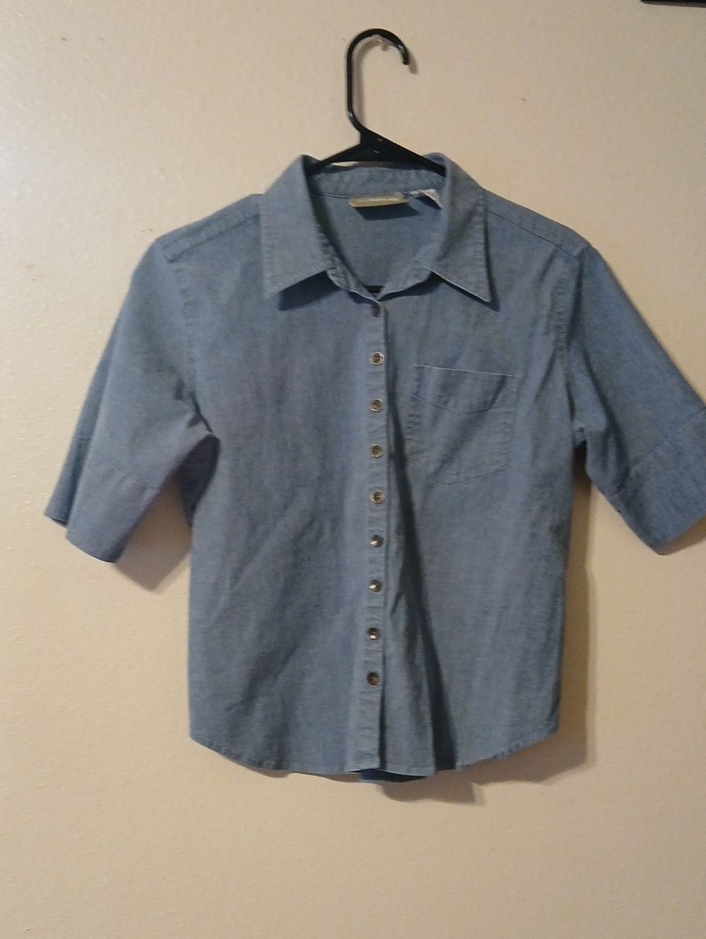 Liz Claiborne Chambray Short-Sleeve Button-Down Shirt - Light Blue
